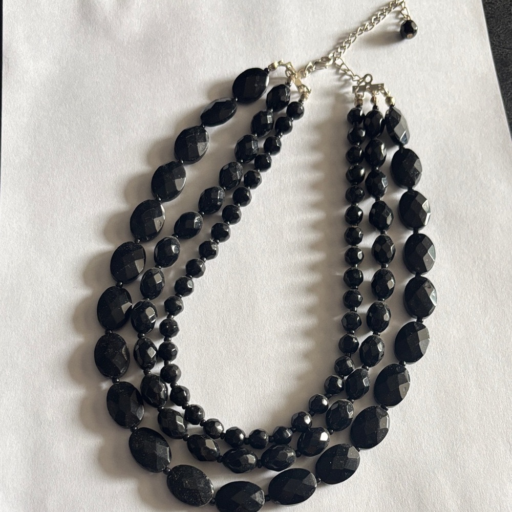 Elegant Black faceted glass Beaded layered Necklace